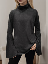 Load image into Gallery viewer, Shiny Flare Sleeve Mock Neck Slit T-Shirt
