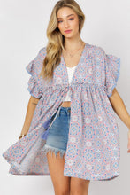 Load image into Gallery viewer, Printed Short Sleeve Ruffle Kimono
