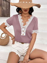 Load image into Gallery viewer, Lace Detail V-Neck Short Sleeve T-Shirt
