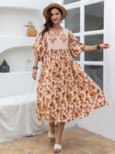 Load image into Gallery viewer, Plus Size Printed Tie Neck Half Sleeve Midi Dress
