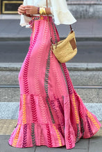 Load image into Gallery viewer, Pink Boho Printed Tasseled Drawstring Ruffled Maxi Skirt
