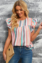 Load image into Gallery viewer, Multicolored Stripe Flutter Sleeve Blouse
