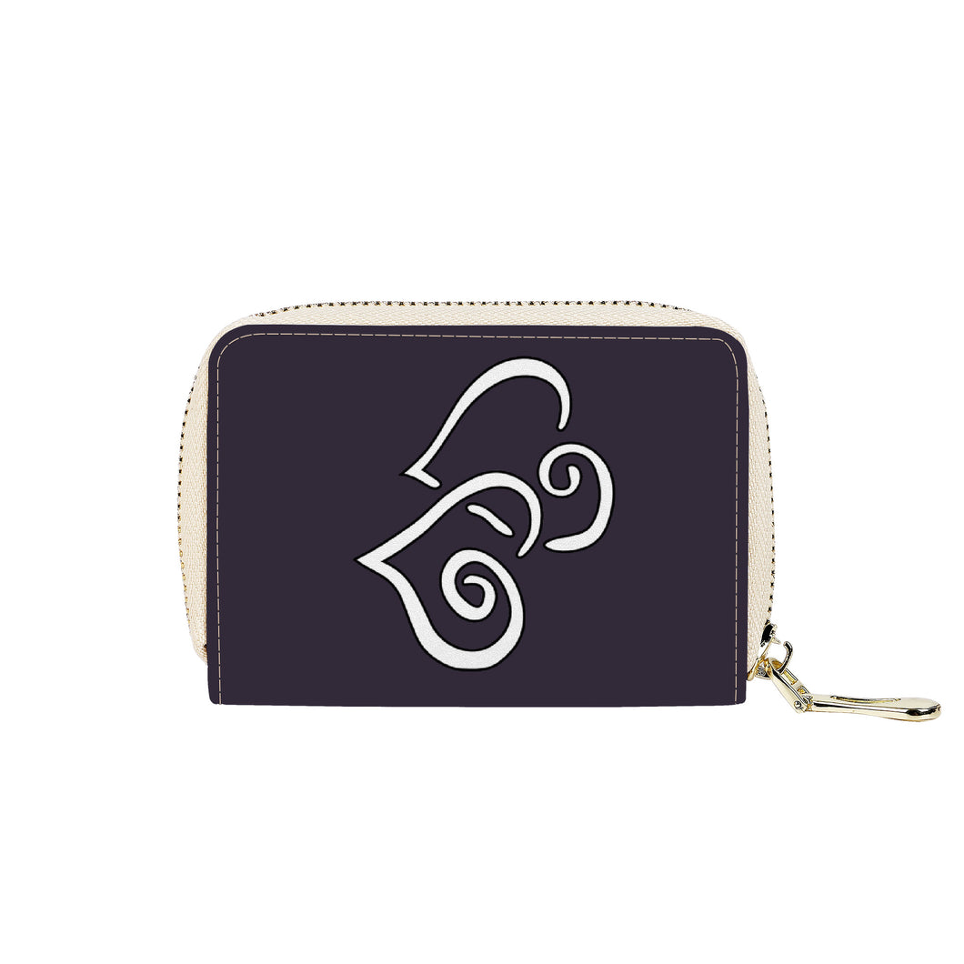 Ti Amo I love you - Exclusive Brand - Blackcurrant - Double White Heart - PU Leather - Zipper Card Holder