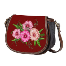 Load image into Gallery viewer, Ti Amo I love you - Exclusive Brand - Dark Burgundy - Pink Floral - Saddle Bag
