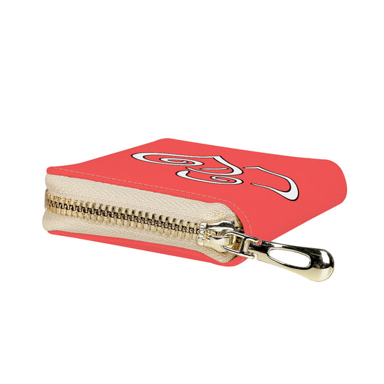 Ti Amo I love you - Exclusive Brand - Persimmon - Double White Heart - PU Leather Zipper Card Holder