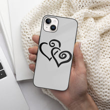 Load image into Gallery viewer, Ti Amo I love you - Exclusive Brand - Silver - Double Black Heart  - iPhone 14 Glass Case (2 cameras)
