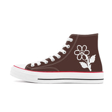 Load image into Gallery viewer, Ti Amo I love you - Exclusive Brand - American Mahogany - White Daisy - High Top Canvas Shoes - White  Soles
