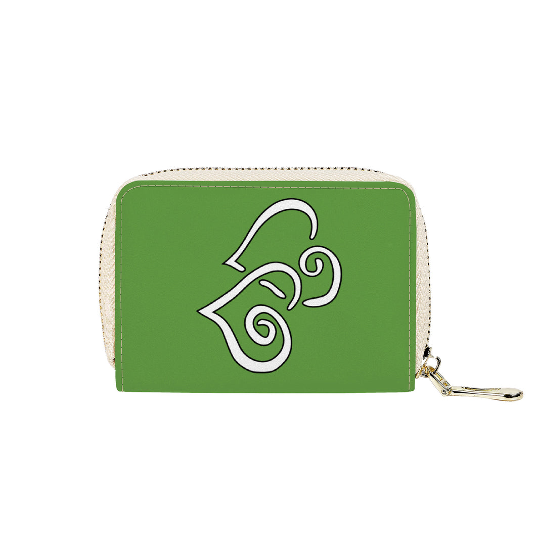 Ti Amo I love you - Exclusive Brand - Luminous Green - Double White Heart - PU Leather - Zipper Card Holder