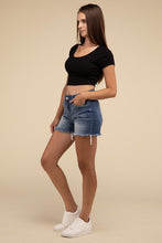 Load image into Gallery viewer, Mid Rise Raw Frayed Hem Denim Shorts
