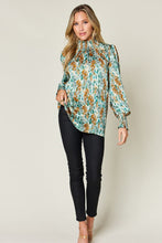 Load image into Gallery viewer, Double Take Full Size Printed Smocked Long Sleeve Blouse
