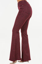 Load image into Gallery viewer, Leopard Bell Bottom Jean in Burgundy- Inseam 32
