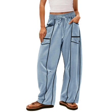 Load image into Gallery viewer, Womens Y2K Black Striped Wide-leg Pants With Pockets Fashion Loose Drawstring Trousers Sports Sweatpants
