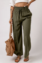 Load image into Gallery viewer, Green Brown Drawstring Elastic Waist Casual Wide Leg Pants
