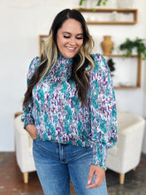 Load image into Gallery viewer, Double Take Full Size Printed Smocked Long Sleeve Blouse
