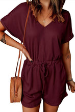 Load image into Gallery viewer, Full Size Drawstring V-Neck Short Sleeve Romper
