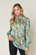 Load image into Gallery viewer, Double Take Full Size Printed Smocked Long Sleeve Blouse
