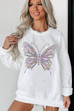 Load image into Gallery viewer, White Rhinestone Butterfly Graphic Crewneck Oversized Sweatshirt
