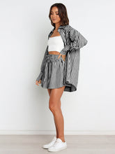 Load image into Gallery viewer, Striped Dropped Shoulder Shirt and Shorts Set
