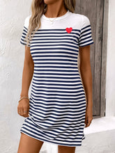 Load image into Gallery viewer, Striped Round Neck Short Sleeve Mini Dress
