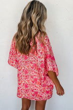 Load image into Gallery viewer, Pink Boho Floral V Neck Kimono Style Blouse
