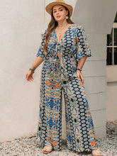 Load image into Gallery viewer, Plus Size Printed Half Sleeve Wide Leg Jumpsuit
