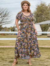 Load image into Gallery viewer, Plus Size Tie Neck Short Sleeve Top and Skirt Set
