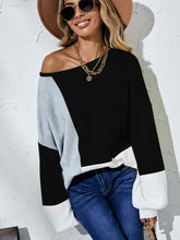 Load image into Gallery viewer, Color Block Balloon Sleeve Boat Neck Sweater
