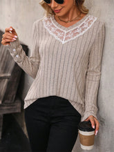 Load image into Gallery viewer, Lace Detail V-Neck Long Sleeve T-Shirt
