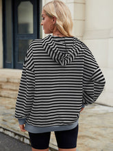 Load image into Gallery viewer, Drawstring Contrast Striped Long Sleeve Hoodie
