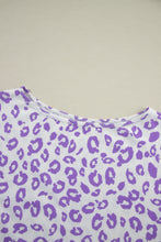 Load image into Gallery viewer, Purple Leopard Print Boat Neck Drop Shoulder Waffle Knit Plus Size Top
