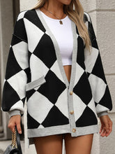 Load image into Gallery viewer, Checkered Dropped Shoulder Long Sleeve Cardigan
