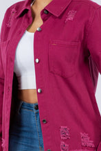 Load image into Gallery viewer, American Bazi Distressed Button Up Long Sleeve Denim Jacket
