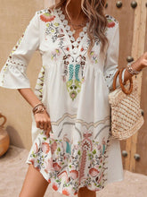 Load image into Gallery viewer, Lace Detail Printed Three-Quarter Sleeve Dress
