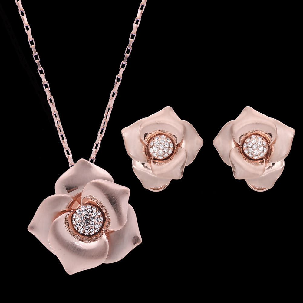 Bridal / Prom / Rose Alloy Flower Necklace + Earring Set