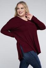 Load image into Gallery viewer, Plus Dolman Sleeve V-Neck Side Slit Hi-Low Hem Top
