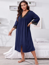 Load image into Gallery viewer, Plus Size Lace Detail V-Neck Lounge Dress
