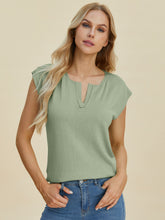 Load image into Gallery viewer, Double Take Full Size Notched Cap Sleeve Knit Top
