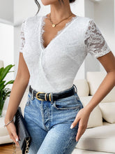 Load image into Gallery viewer, Cutout V-Neck Short Sleeve Lace Bodysuit
