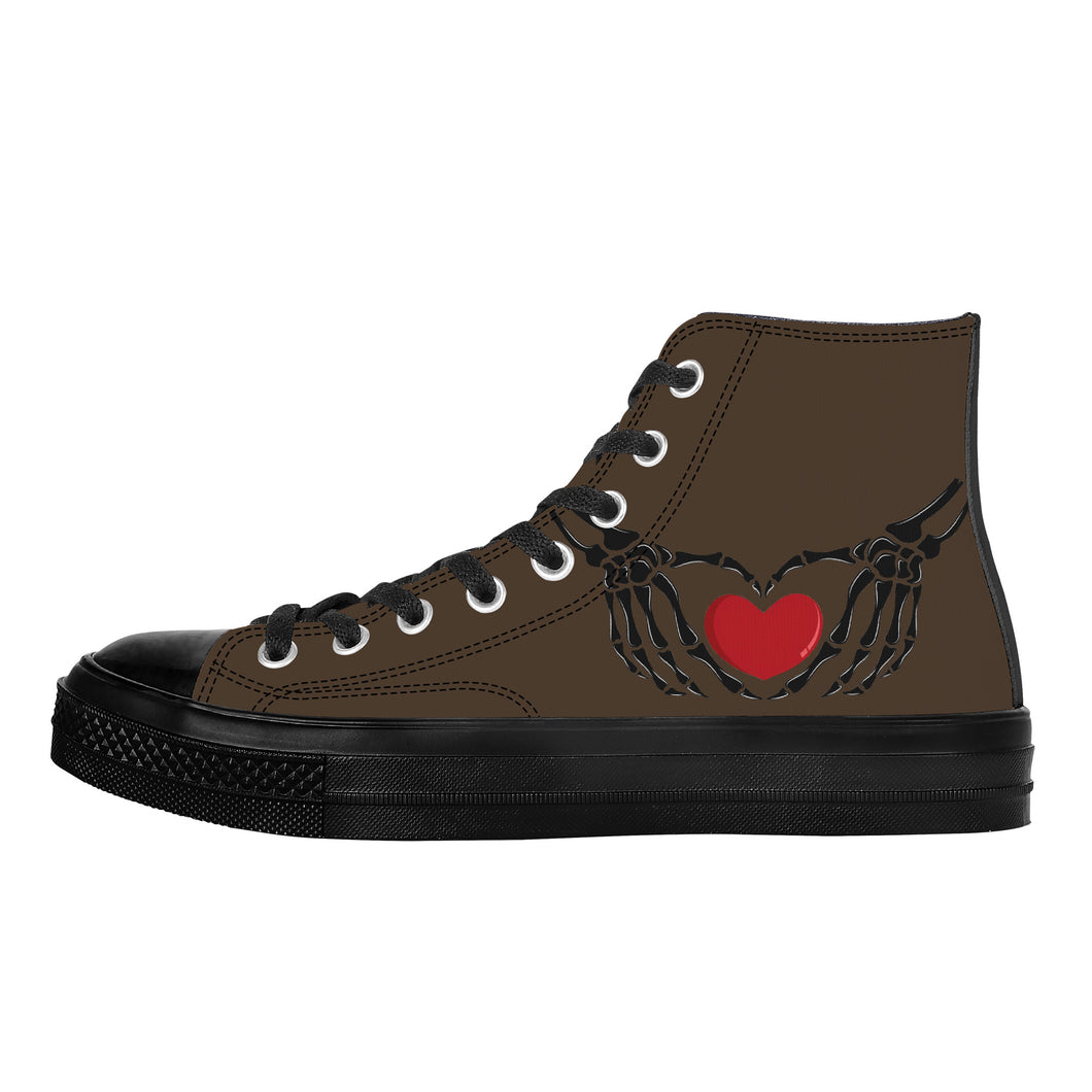 Ti Amo I love you - Exclusive Brand - Abbot - Skeleton Hands with Heart - High Top Canvas Shoes - Black  Soles