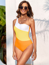 Load image into Gallery viewer, Color Block One Shoulder One-Piece Swimwear
