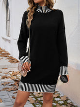 Load image into Gallery viewer, Striped Mock Neck Long Sleeve Sweater Dress
