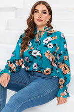 Load image into Gallery viewer, Womens Plus Size - Sky Blue Floral Print V Neck Blouse - Sizes 1X-3X
