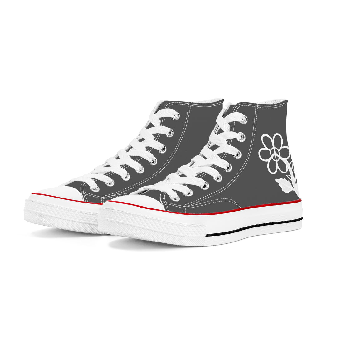 Ti Amo I love you - Exclusive Brand - Davy's Grey - White Daisy - High Top Canvas Shoes - White  Soles