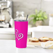 Load image into Gallery viewer, Ti Amo I love you - Exclusive Brand - Hollywood Cerise - Double White Heart - 20oz Stainless Steel Straw Lid Cup
