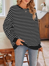 Load image into Gallery viewer, Lovelet Striped Round Neck Long Sleeve Sweatshirt
