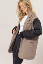 Load image into Gallery viewer, HYFVE Herringbone Mixed Media Contrast Long Sleeve Blazer

