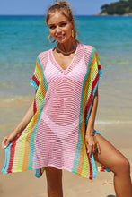 Load image into Gallery viewer, Openwork Striped Slit Knit Cover Up
