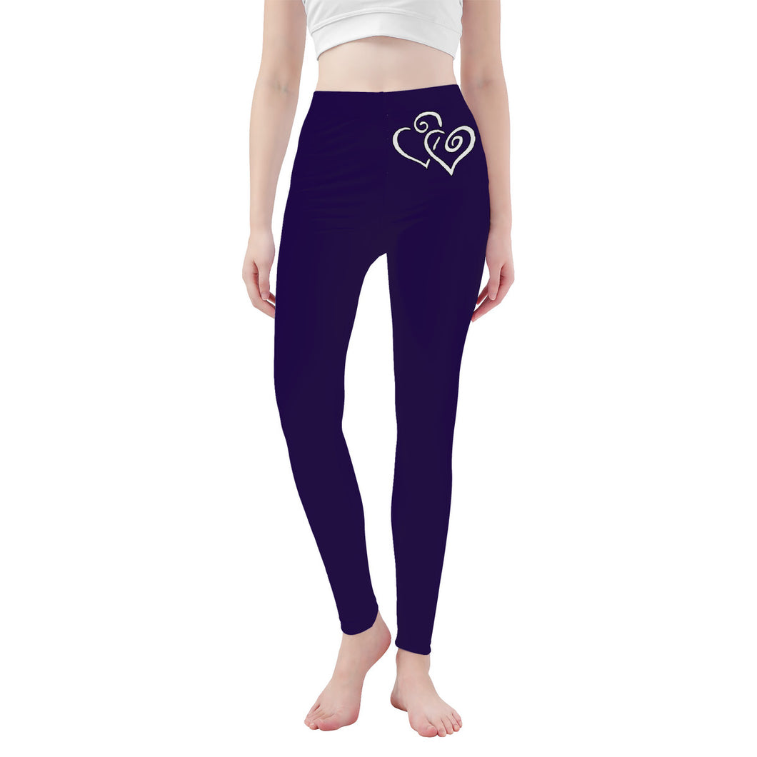 Ti Amo I love you - Exclusive Brand - Beaver - Double White Heart -Womens / Teen Girls / Womens Plus Size - Yoga Leggings - Sizes XS-3XL