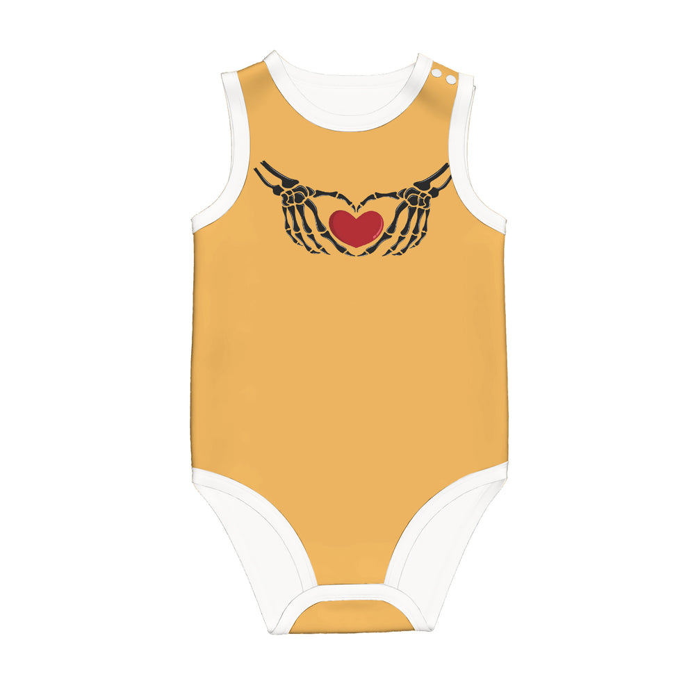 Ti Amo I love you - Exclusive Brand  - Mustard Yellow  - Skeleton Hands with Heart  - Sleeveless Baby One-Piece