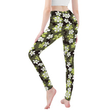 Load image into Gallery viewer, Ti Amo I love you - Exclusive Brand - Cocoa Brown with Fuscous Gray &amp; Olive Green Flowers -Yoga Leggings
